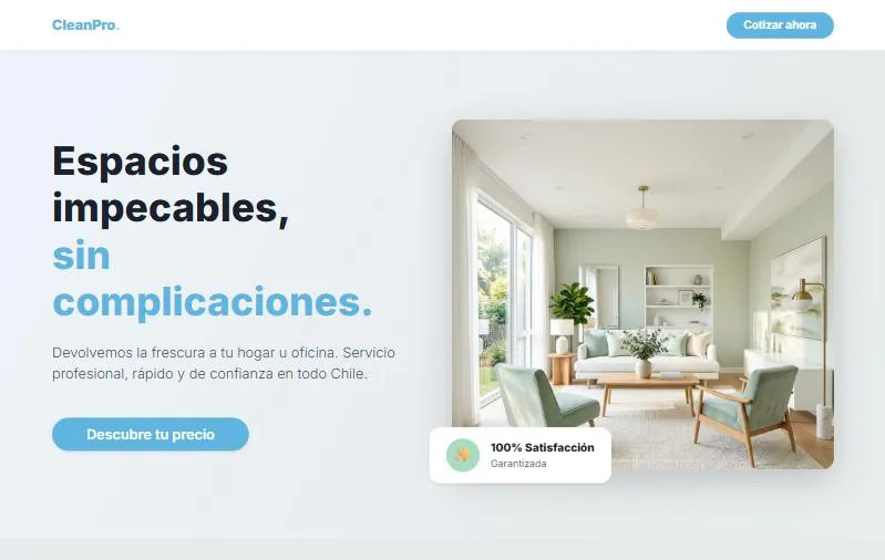 Diseño de muestra para limpieza de hogares y oficinas: CleanPro