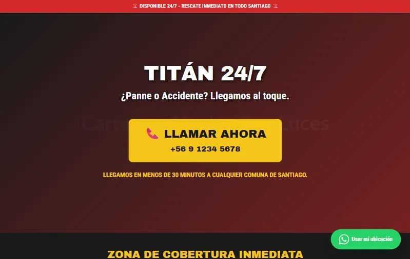 Diseño de muestra para servicios de urgencia: Grúas Titán 24/7